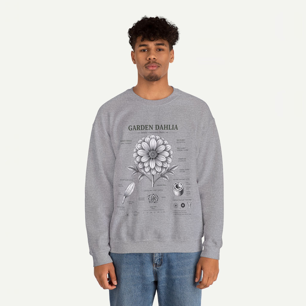 Dahlia Botanical Sweatshirt — Garden Dahlia Floral Diagram Crewneck