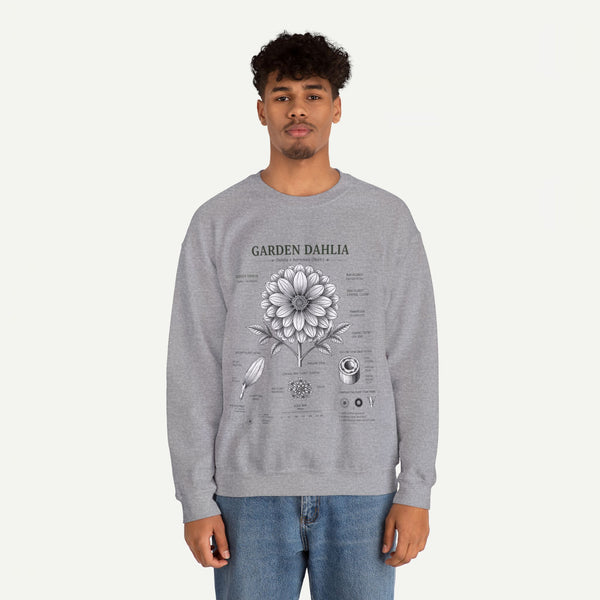 Dahlia Botanical Sweatshirt — Garden Dahlia Floral Diagram Crewneck