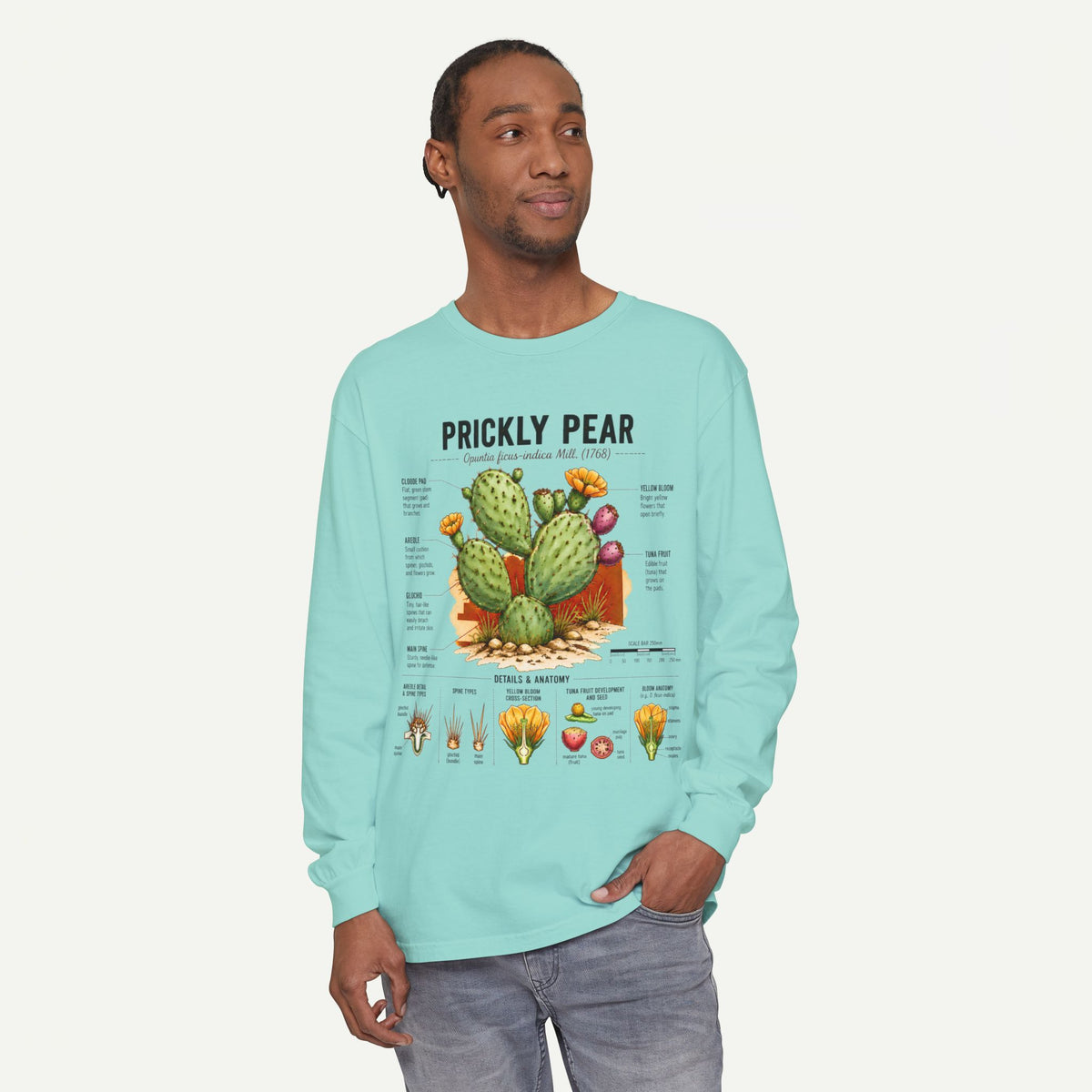 Prickly Pear Botanical Long Sleeve T-Shirt — Cactus Illustration & Plant Facts
