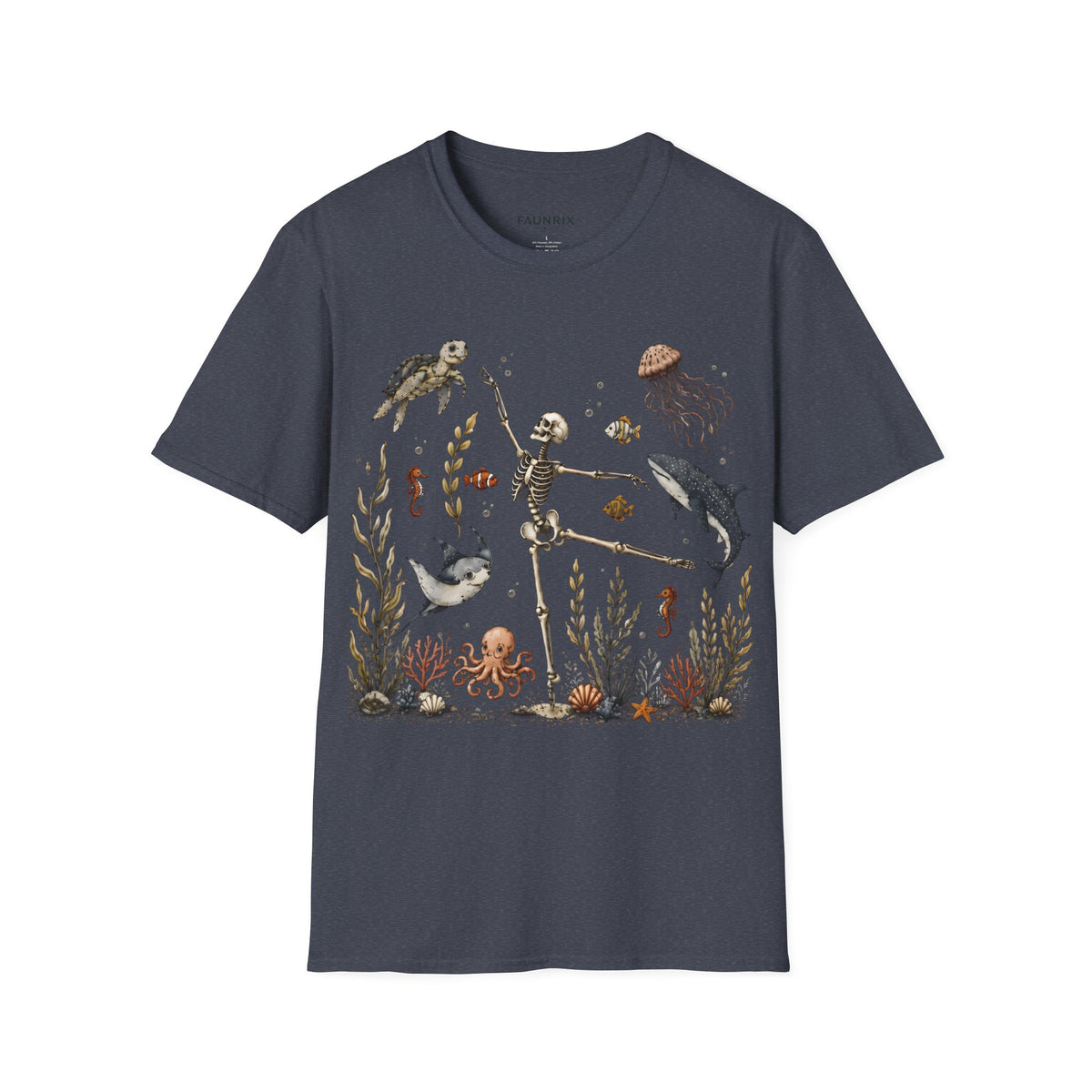 Skeleton & Sea Creatures T-Shirt — Whimsical Underwater Ocean Art Tee