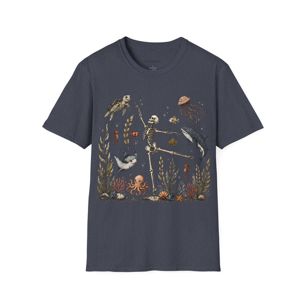 Skeleton & Sea Creatures T-Shirt — Whimsical Underwater Ocean Art Tee