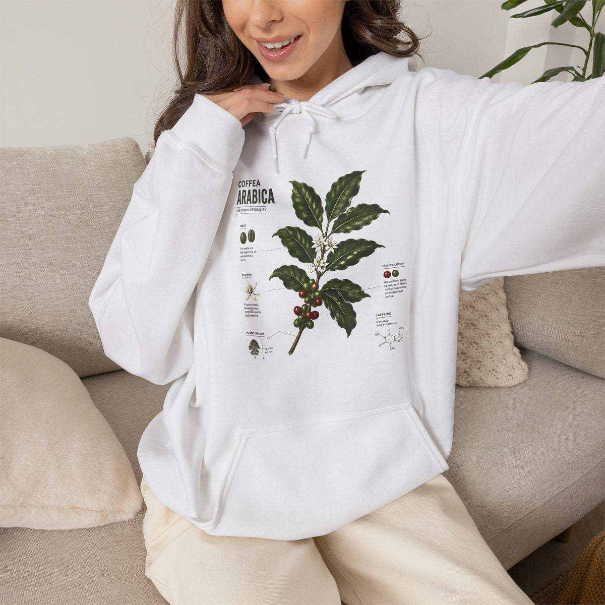 Coffee Plant Hoodie — Coffea Arabica Botanical Illustration Sweatshirt