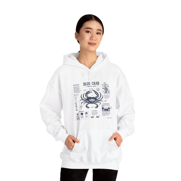 Blue Crab Anatomy Hoodie — Nautical Seafood Diagram Sweatshirt