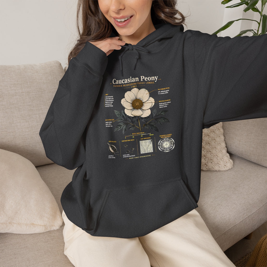 Magnolia Botany Hoodie — 'Caucasian Peony' Floral Diagram Hooded Sweatshirt