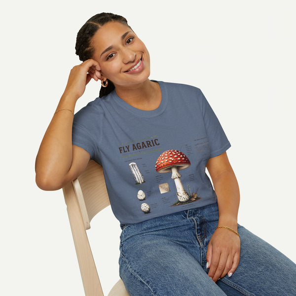 Amanita Mushroom Anatomy T-Shirt — Fly Agaric Botanical Illustration Tee