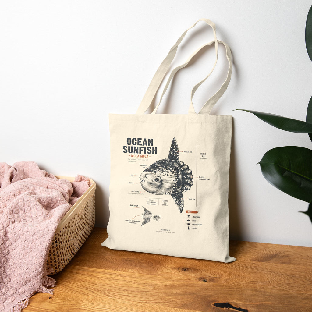 Ocean Sunfish Anatomy Tote Bag – Marine Biology Canvas Shopper