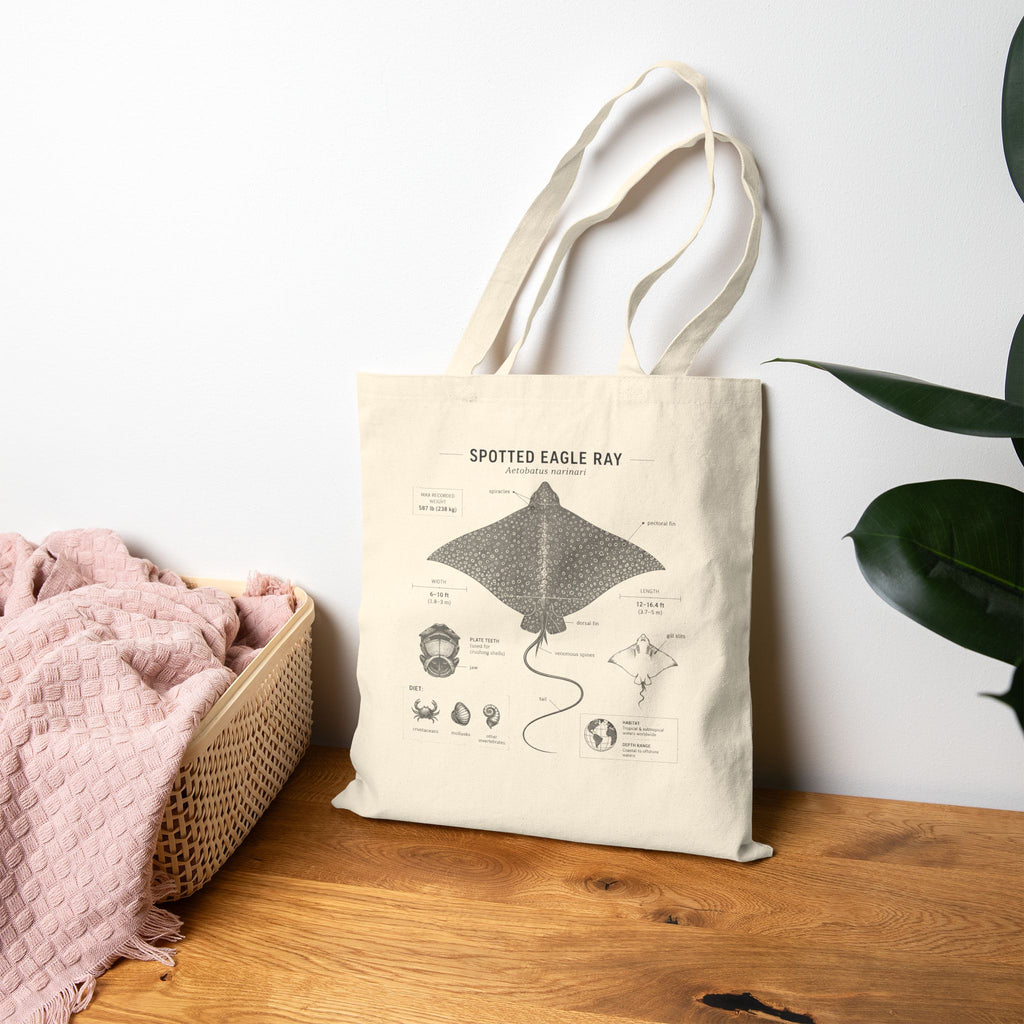 Spotted Eagle Ray Anatomy Tote Bag — Marine Life Illustration Eco Shopper