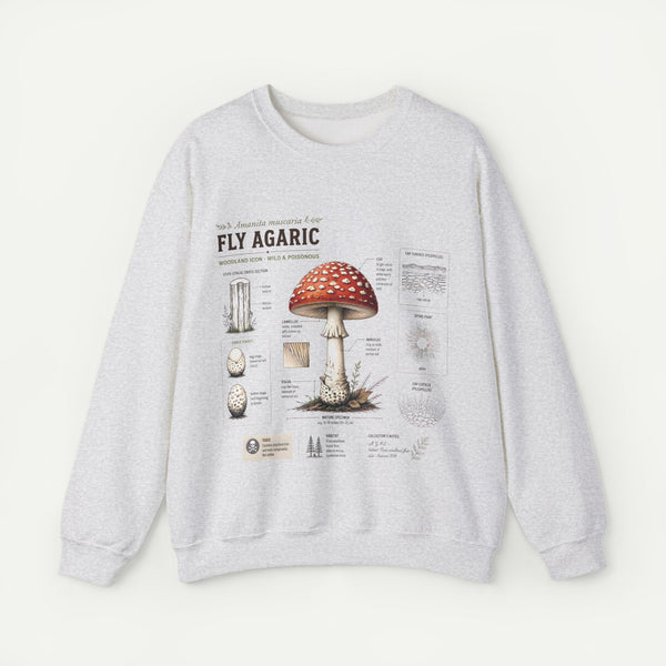 Fly Agaric Mushroom Anatomy Sweatshirt — Botanical Mycology Illustration Crewneck