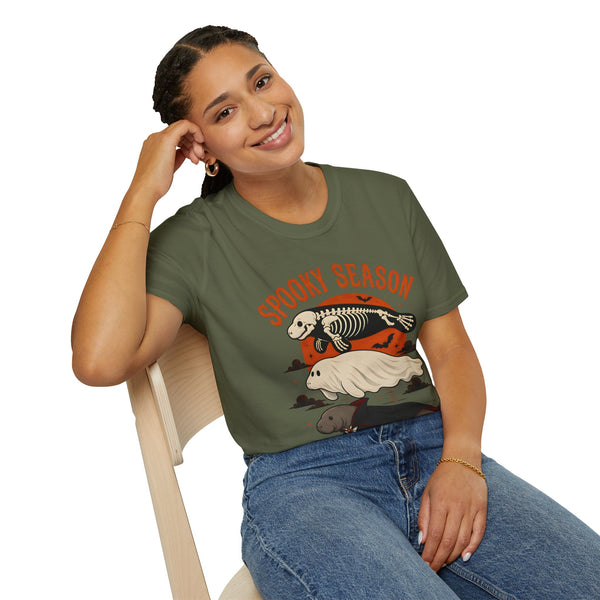 Spooky Season T-Shirt – Retro Skeleton Manatee Halloween Tee