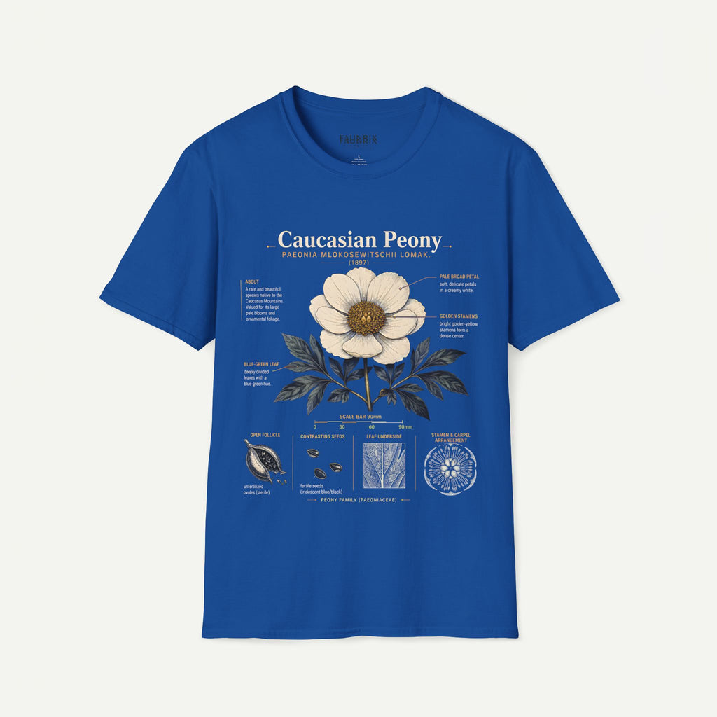 Caucasian Peony Botanical Anatomy T-Shirt — Vintage Floral Illustration Tee