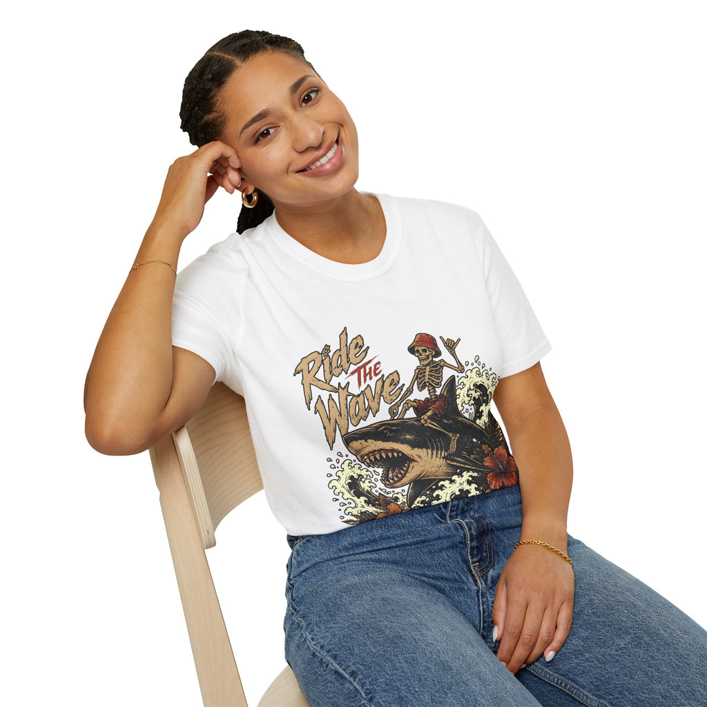 Ride The Wave Surf Skeleton T-Shirt — Vintage Beach Skull Tee