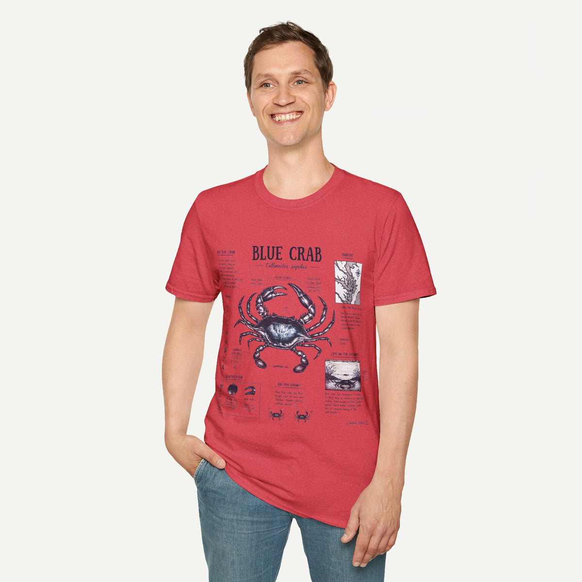 Blue Crab Anatomy T-Shirt — Nautical Vintage Marine Illustration Tee