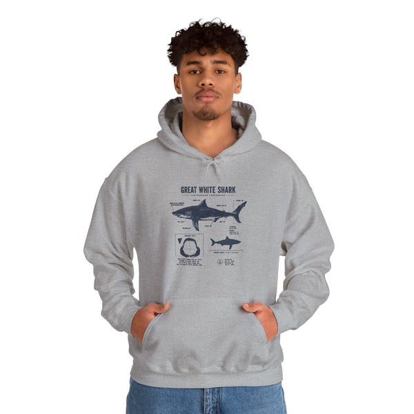 Shark Diagram Hoodie — Great White Shark Anatomy Graphic Sweatshirt