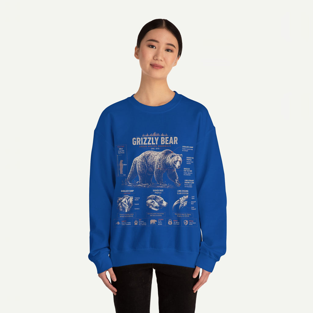Grizzly Bear Anatomy Crewneck Sweatshirt — Vintage Wildlife Graphic Pullover