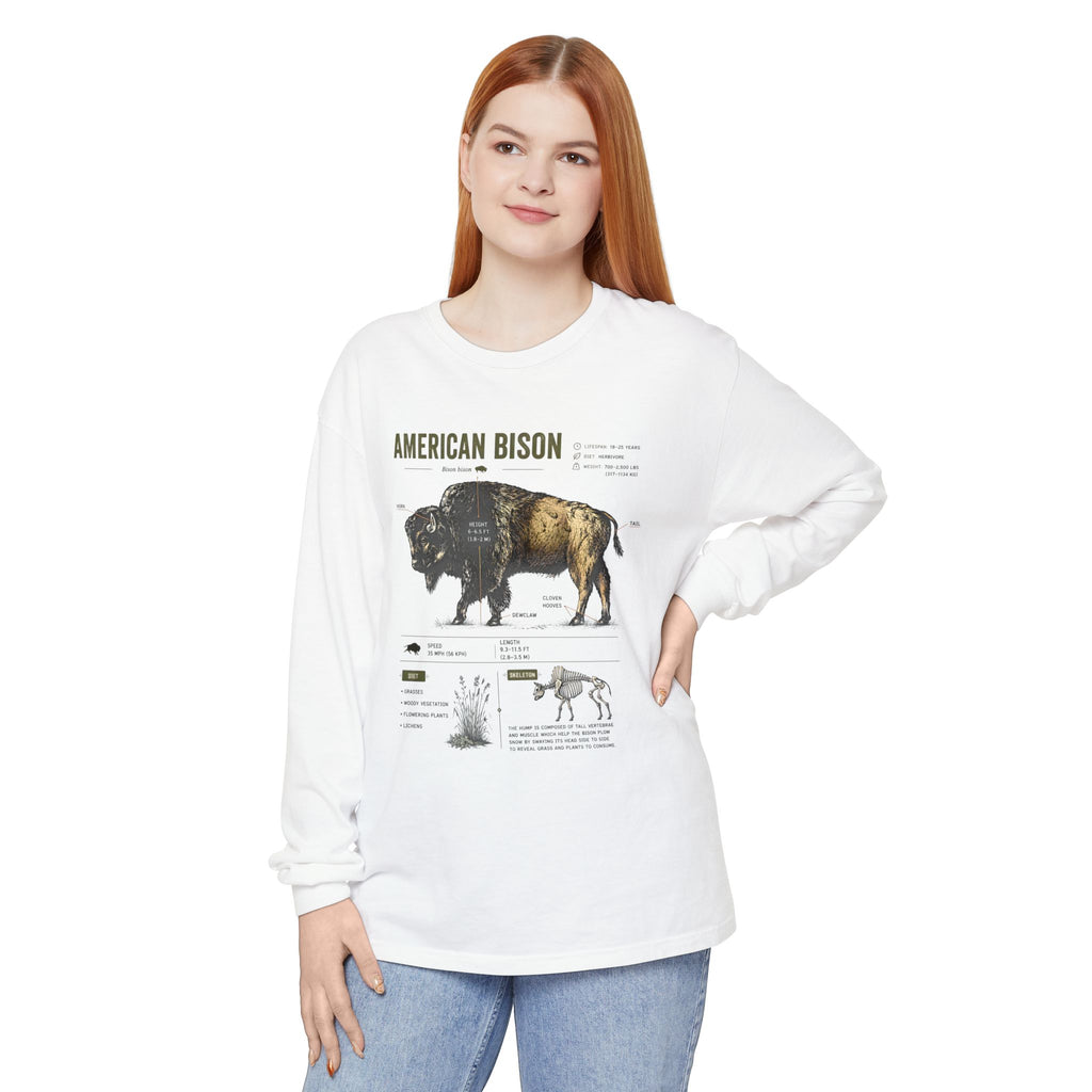 American Bison Anatomy Long Sleeve Tee — Vintage Wildlife Diagram Shirt