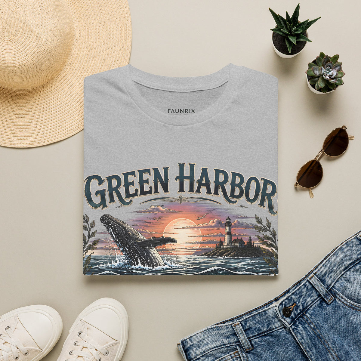 Green Harbor Sunset Whale T-Shirt