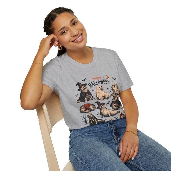 Halloween Seal Crewneck T-Shirt — Happy Halloween Cute Spooky Seal Pals
