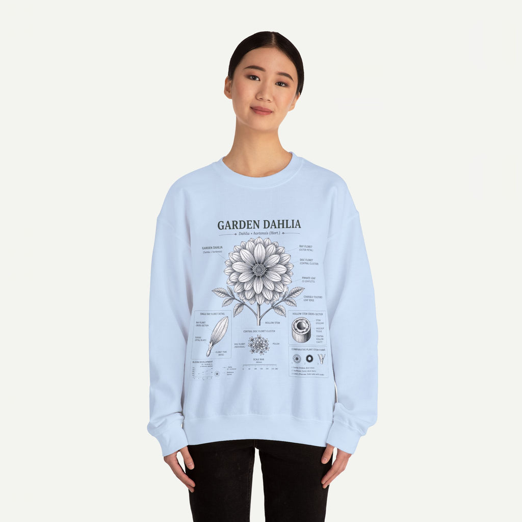 Dahlia Botanical Sweatshirt — Garden Dahlia Floral Diagram Crewneck