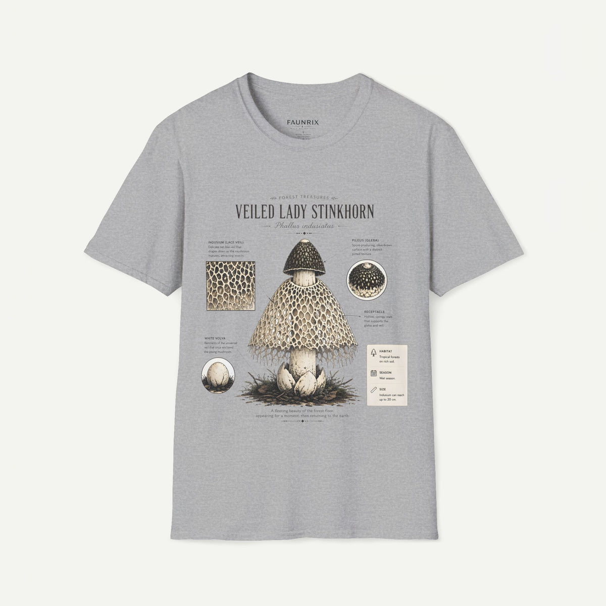 Veiled Lady Stinkhorn Mushroom Tee — Botanical Mycology Anatomy T-Shirt