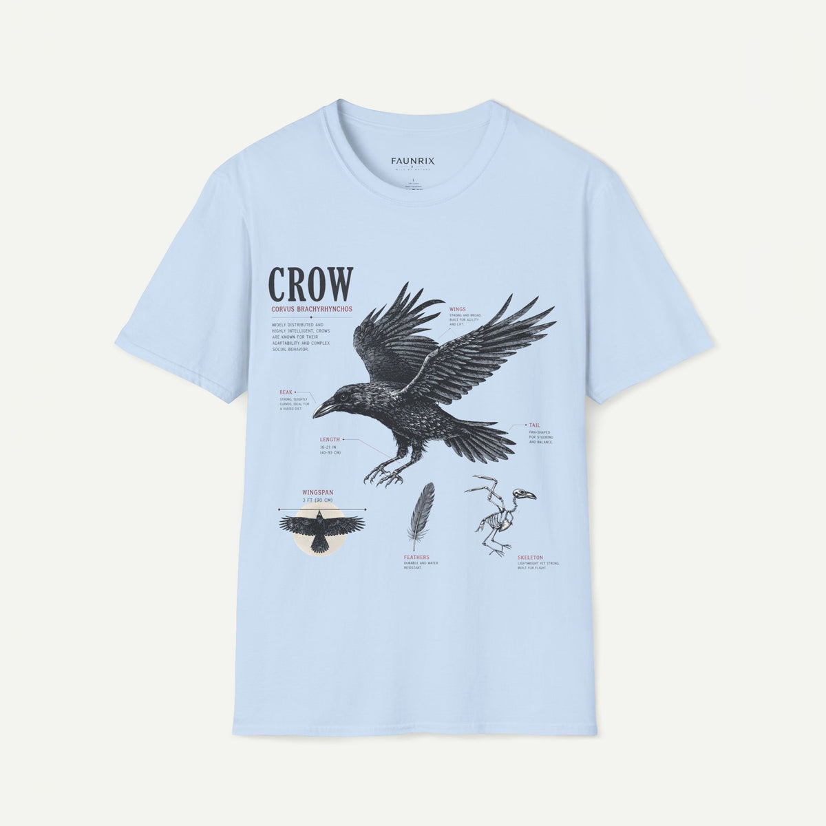 Crow Anatomy Graphic T-Shirt — Vintage Raven Illustration Tee