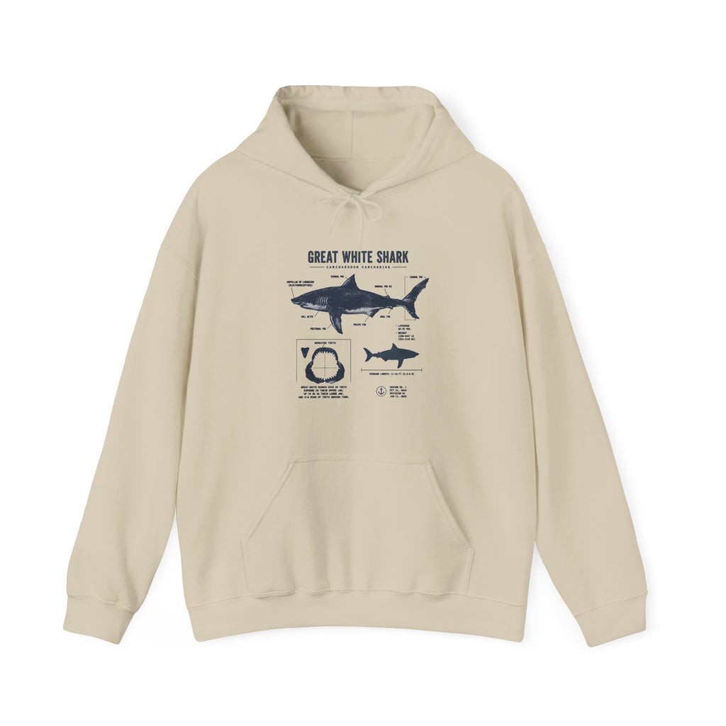 Shark Diagram Hoodie — Great White Shark Anatomy Graphic Sweatshirt