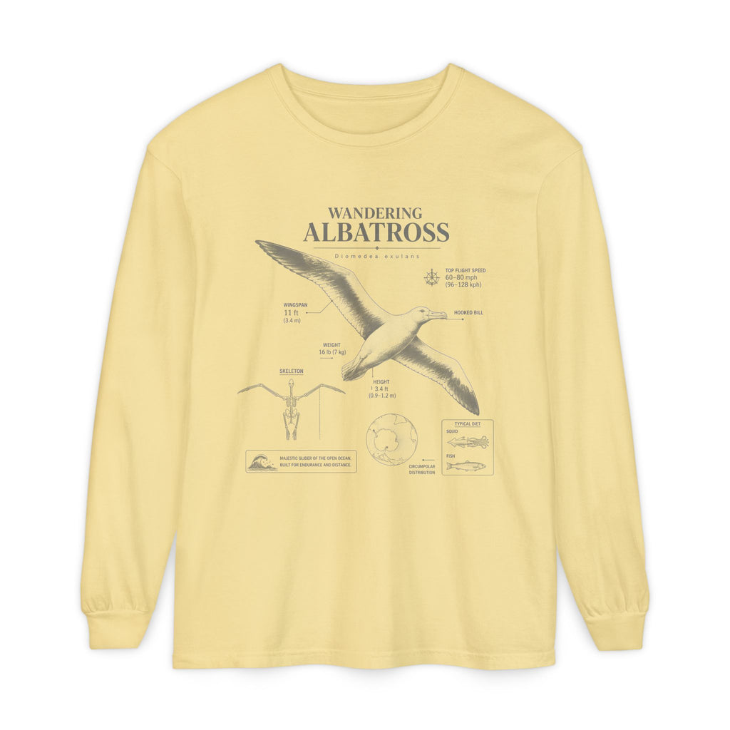 Wandering Albatross Long Sleeve Tee — Vintage Coastal Bird Illustration