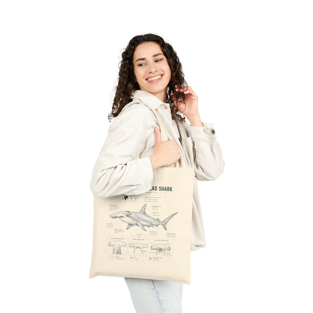 Great Hammerhead Shark Anatomy Canvas Tote Bag — Marine Biology Diagram Beach Bag