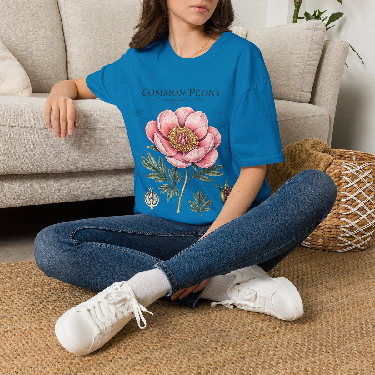 Peony Botanical T-Shirt — "Common Peony" Anatomy Floral Illustration