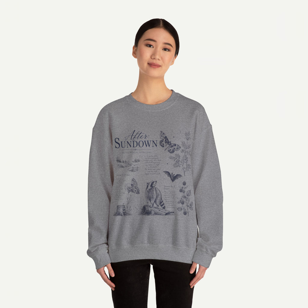 After Sundown Crewneck Sweatshirt — Moonlit Wildlife Graphic Sweatshirt