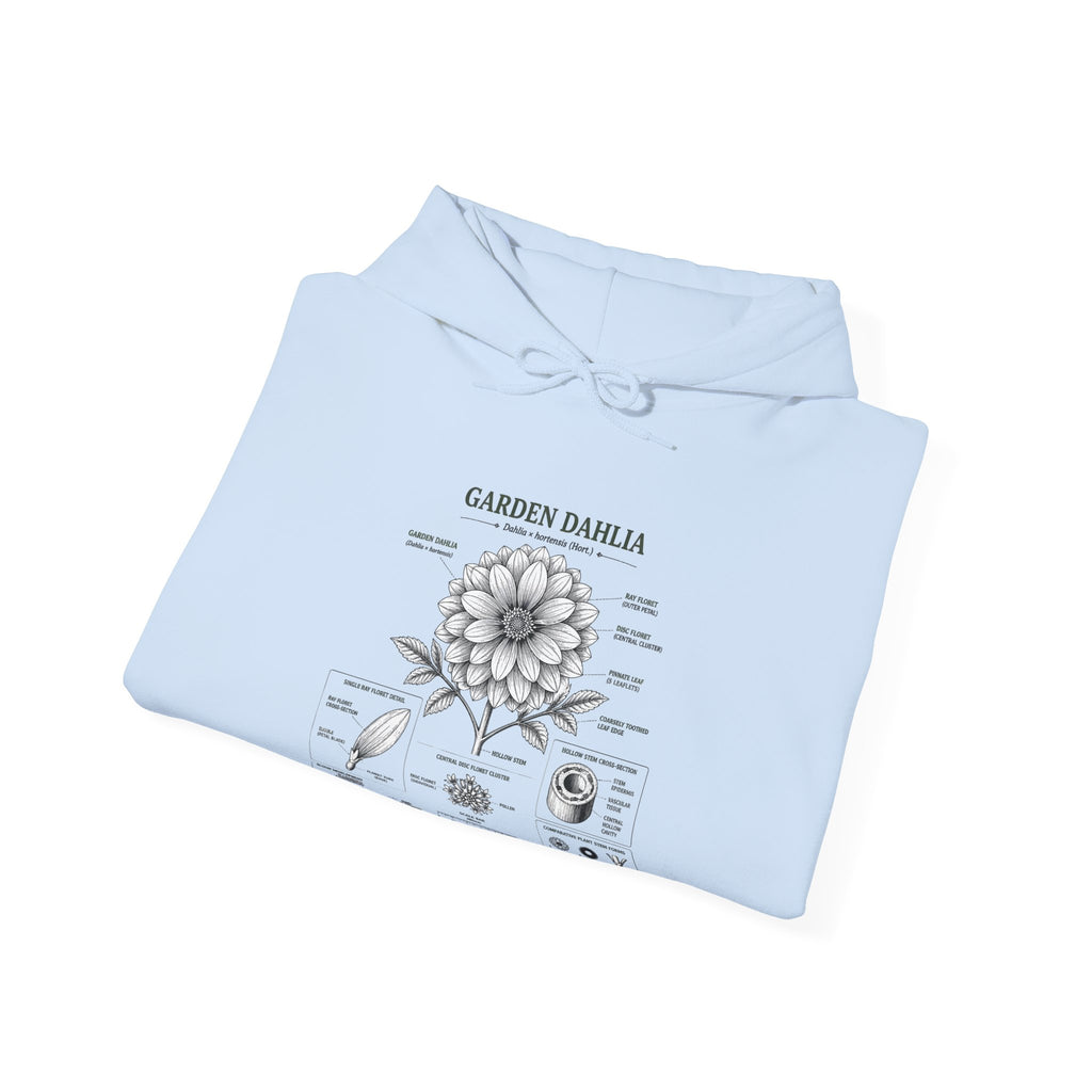 Dahlia Botanical Hoodie — Vintage Garden Diagram Sweatshirt