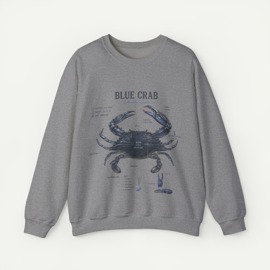 Blue Crab Sweatshirt — Vintage Nautical Marine Illustration