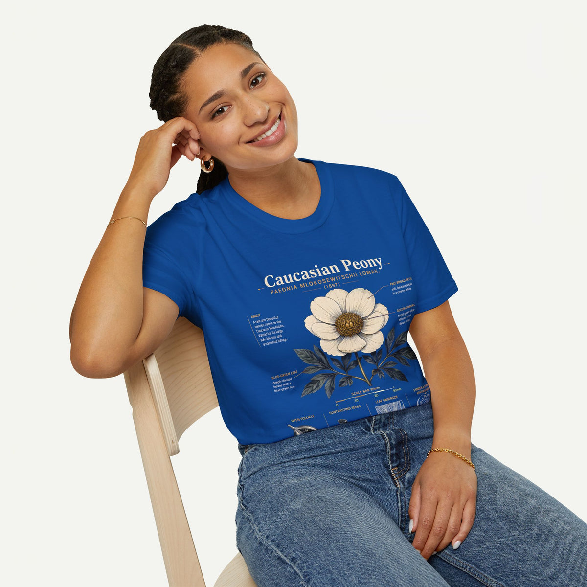 Caucasian Peony Botanical Anatomy T-Shirt — Vintage Floral Illustration Tee