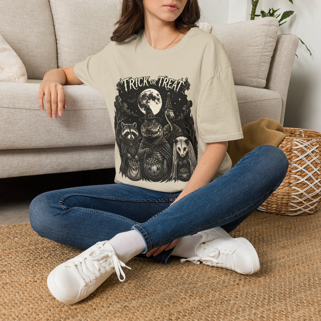 Halloween 'Trick or Treat' T-Shirt — Spooky Moon & Creatures Graphic