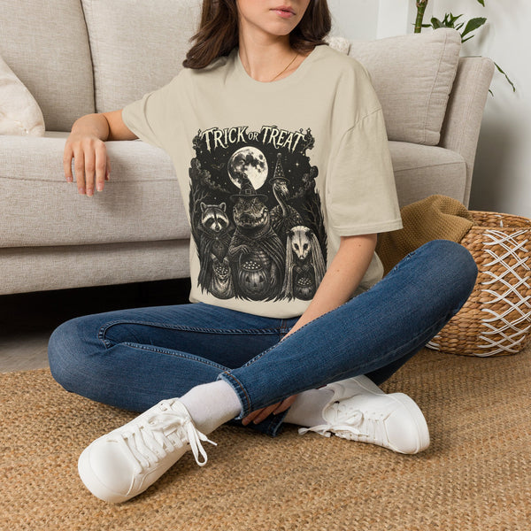 Halloween 'Trick or Treat' T-Shirt — Spooky Moon & Creatures Graphic