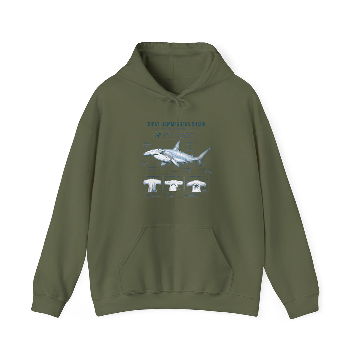 Shark Anatomy Hoodie — Great Hammerhead Shark Diagram Sweatshirt