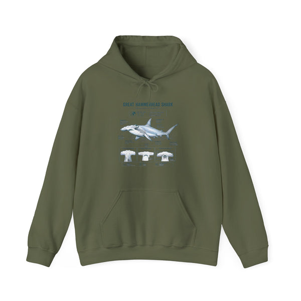 Shark Anatomy Hoodie — Great Hammerhead Shark Diagram Sweatshirt