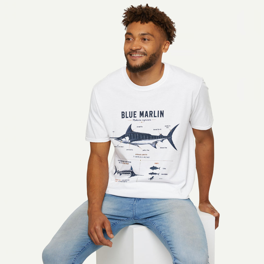 Blue Marlin Anatomy T-Shirt — Vintage Marine Fish Illustration Tee