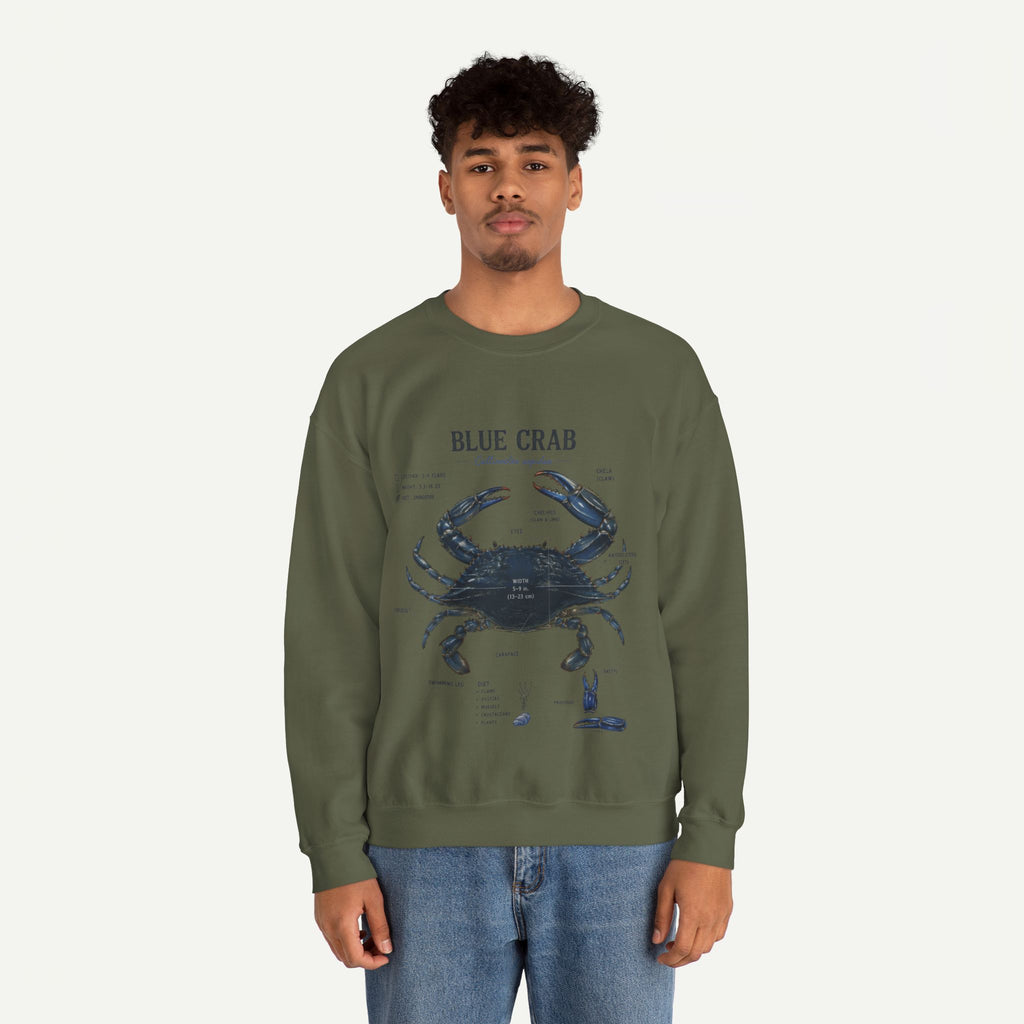 Blue Crab Sweatshirt — Vintage Nautical Marine Illustration