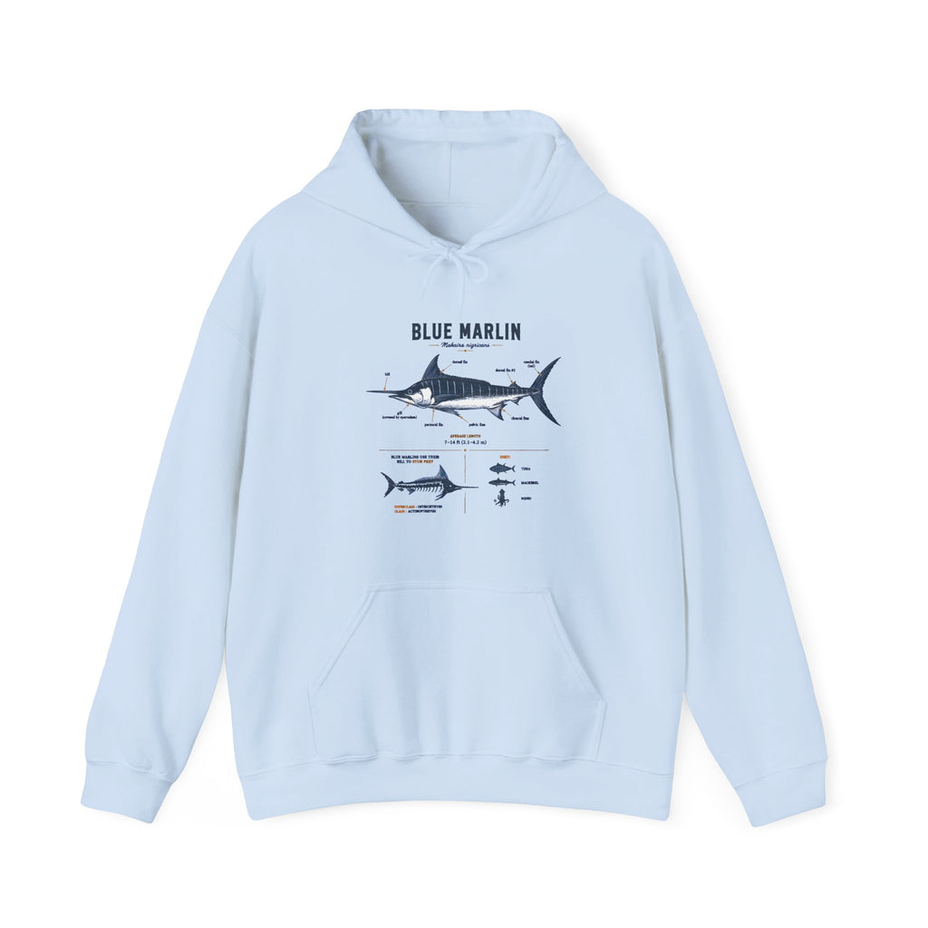 Blue Marlin Illustration Hoodie – Marine Species Diagram Fishing Sweatshirt
