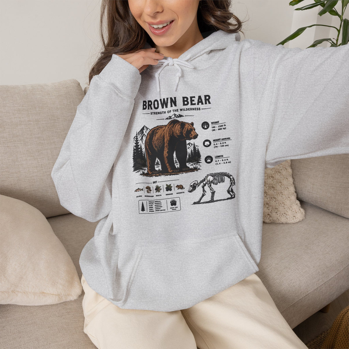 Brown Bear Anatomy Hoodie — Vintage Wildlife Graphic Sweatshirt