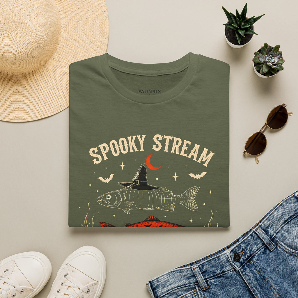 Spooky Stream T-Shirt — Halloween Fish Skeleton Graphic Tee