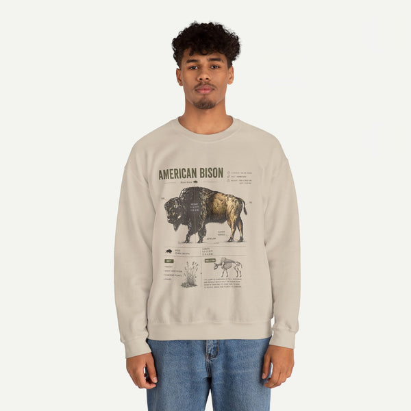 American Bison Anatomy Sweatshirt — Vintage Wildlife Illustration Crewneck
