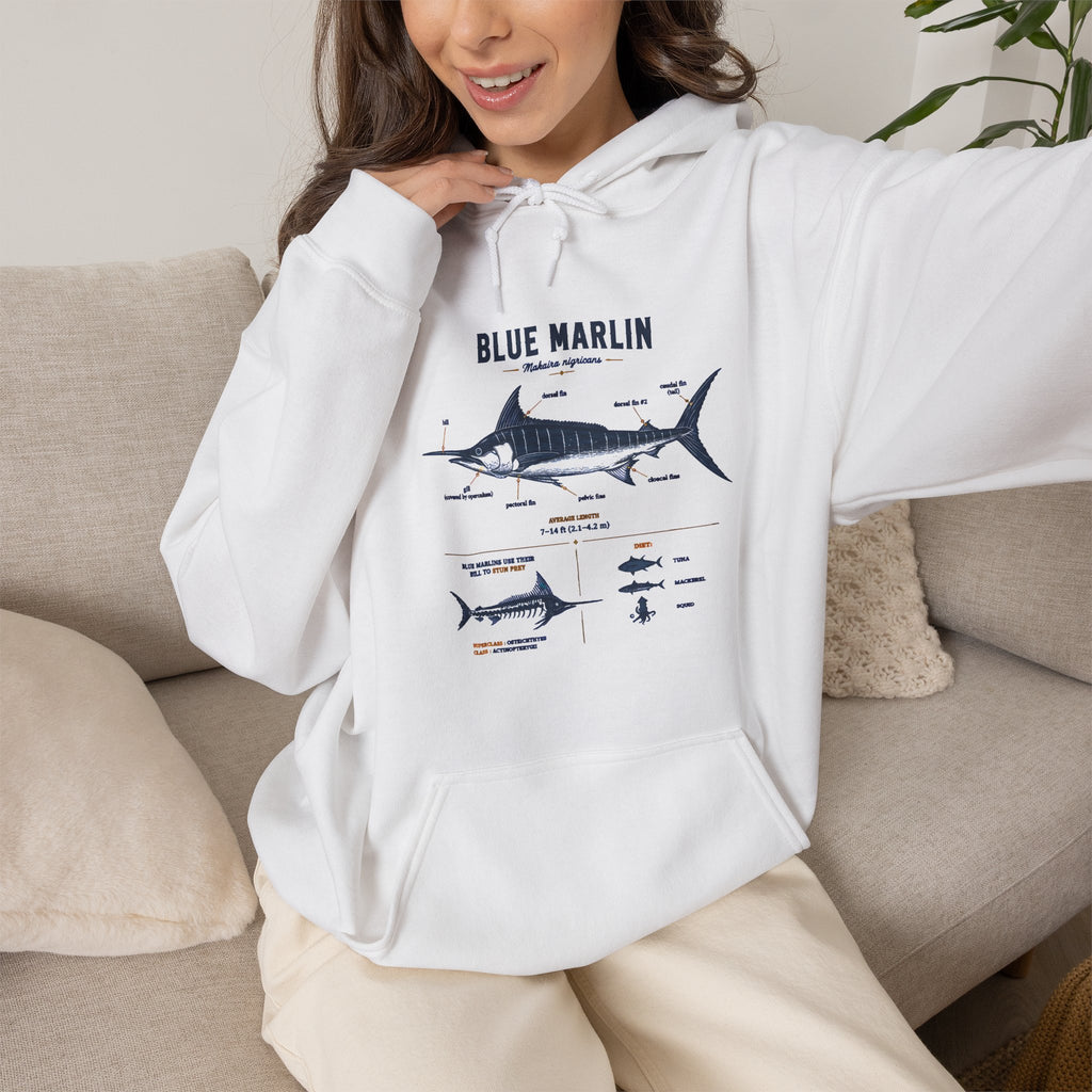 Blue Marlin Illustration Hoodie – Marine Species Diagram Fishing Sweatshirt