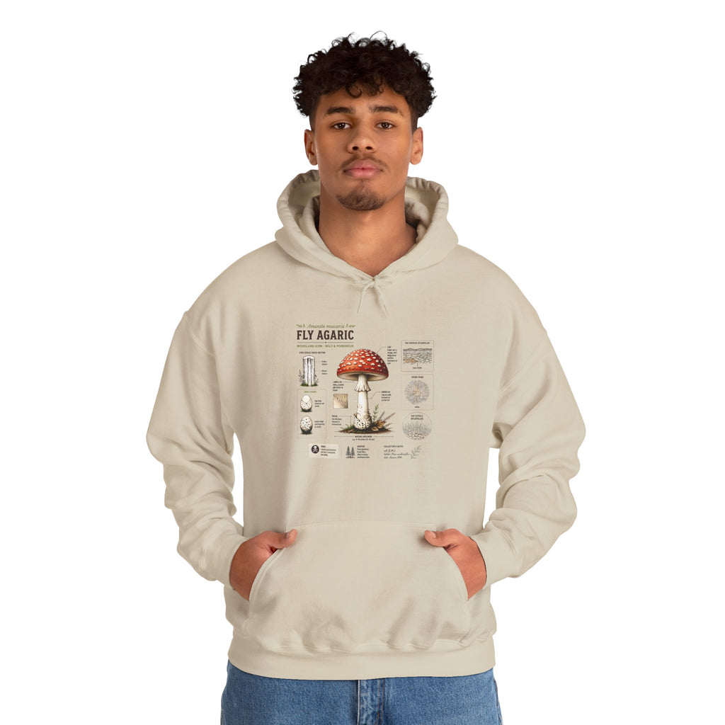 Fly Agaric Mushroom Hoodie – Vintage Mycology Diagram Sweatshirt