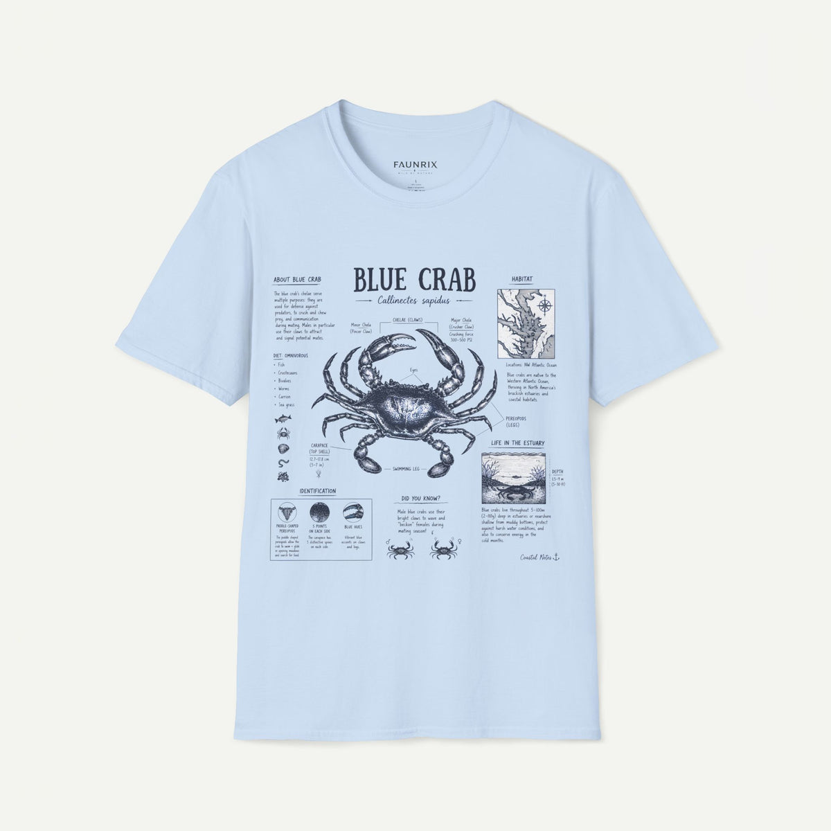 Blue Crab Anatomy T-Shirt — Nautical Vintage Marine Illustration Tee