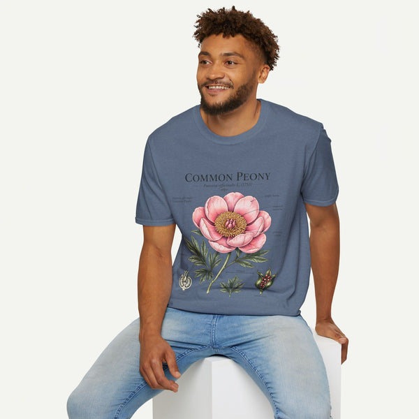 Peony Botanical T-Shirt — "Common Peony" Anatomy Floral Illustration