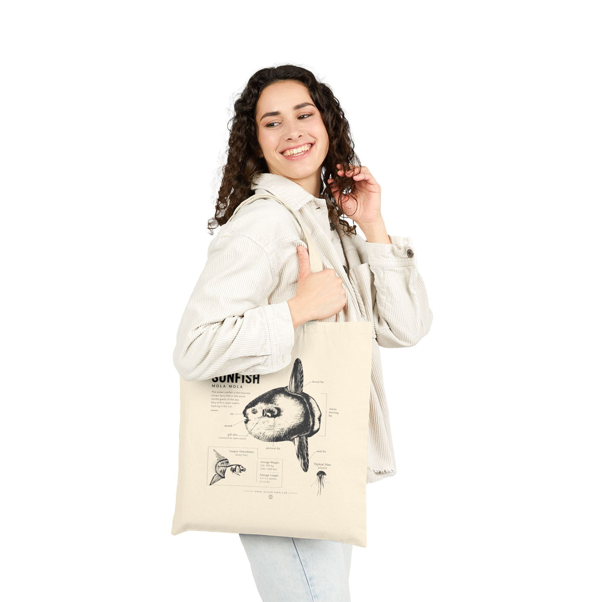 Ocean Sunfish Anatomy Tote Bag — Vintage Marine Illustration Eco Shopper