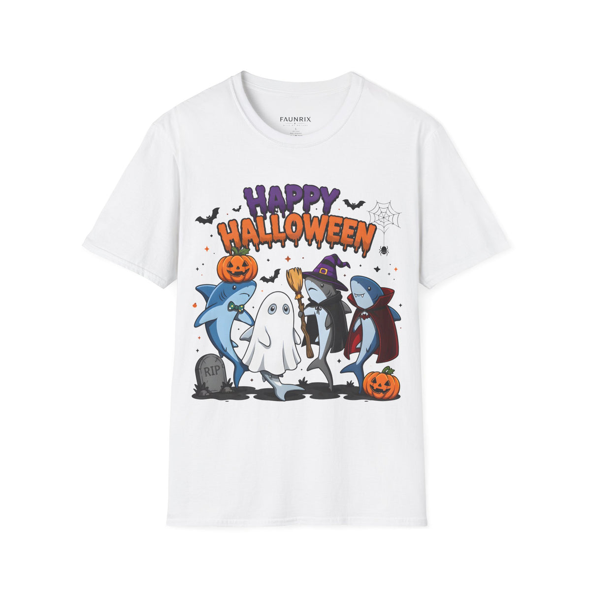 Happy Halloween T-Shirt — Cute Shark, Ghost & Pumpkin Holiday Tee Main image
