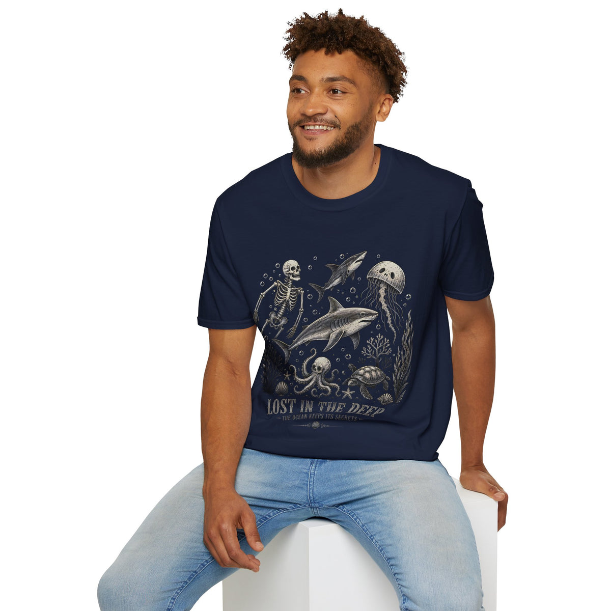 Ocean Skeleton Tee — "Lost in the Deep" Shark & Jellyfish Graphic Shirt