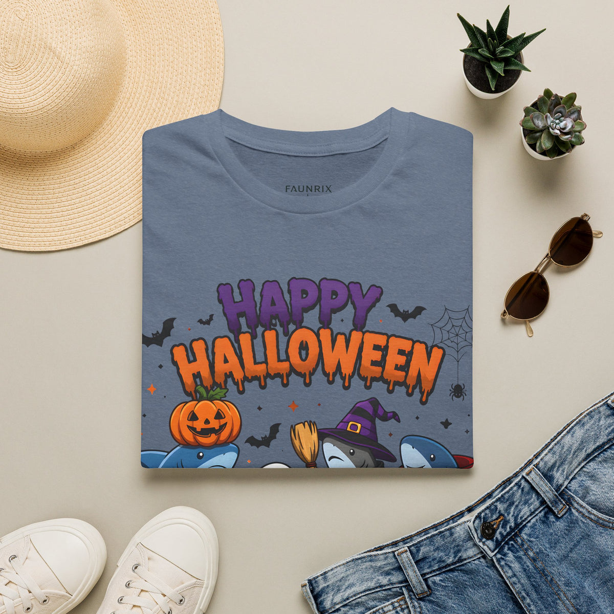 Happy Halloween T-Shirt — Cute Shark, Ghost & Pumpkin Holiday Tee